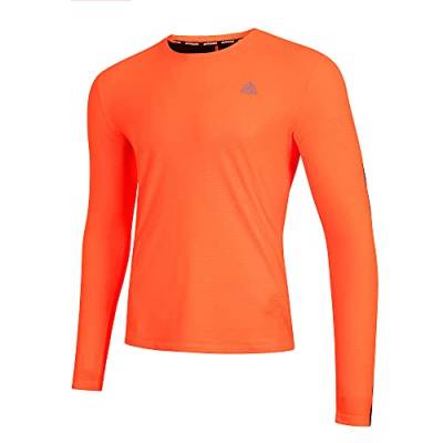 Airtracks Herren Laufshirt Langarm Top Pro Line Running T-Shirt Trainingsshirt für Männer Funktionsshirt Sportshirt Fitness Jogging Shirt S M L XL XXL XXXL XXXXL 3XL 4XL - orange-schwarz - XS von Airtracks