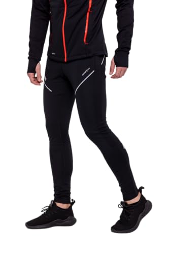 Airtracks Herren Thermo Laufhose Lang Pro Line - Winter Funktions Running Tight - Warm - Atmungsaktiv - Reflektoren - schwarz - XL von Airtracks