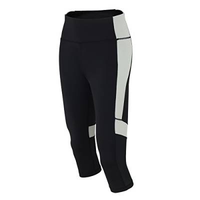 Airtracks RED DECOCT Sport Damen Fitnesshose/Laufhose 3/4 / Funktionshose/Trainingshose/Yoga/Hoher Bund/Reflektoren/Schwarz/Grau - S von Airtracks