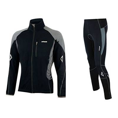 Airtracks Herren Winter Fahrradtrikot Langarm Set Pro-T - Thermo Fahrradhose Lang - Thermo Radtrikot Langarm Atmungsaktiv Reflektoren Wram Fleece -Schwarz-Grau - S von Airtracks