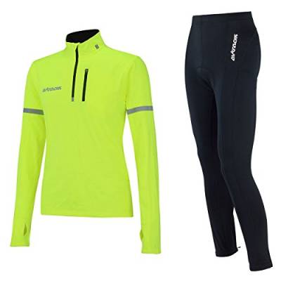 Airtracks Herren Winter Radtrikot Set - Thermo Fahrradhose Lang + Thermo Fahrradtrikot Langarm - Atmungsaktiv - Reflektoren - schwarz-neon - S von Airtracks