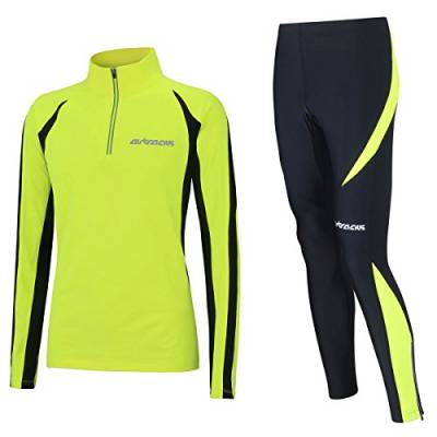 Airtracks Damen Winter Laufset Thermo Laufhose Lang Laufshirt Langarm Sweatshirt Fleece Funktionsshirt Sport Langarmshirt Jogginghose Leggins - schwarz-neon - S - Damen von Airtracks