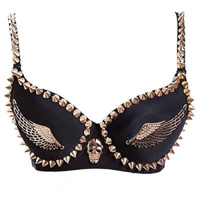 Dessous Schwarz Gold Studded Rivet & Wings Unterwäsche Damen BH Sexy Dessous Bikini Punk Rock Gothic Push Up BH (schwarz, XL) von Aiuem