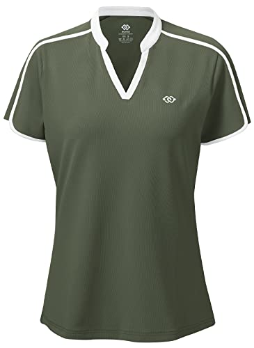 AjezMax Damen Golf Poloshirt Kurzarm Tennis Polohemden Atmungsaktiv Fitness Sport Tank Top 1/4 Reißverschluss Laufshirt XL Armeegrün von AjezMax