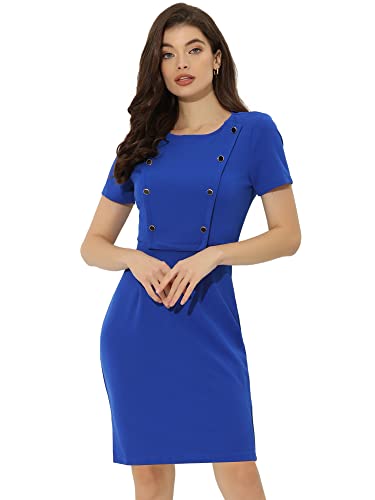 Allegra K Damen Etuikleid Kurzarm Rundhals Business Casual Strick Bodycon Minikleid Kleid Königsblau XL von Allegra K