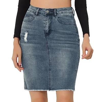 Allegra K Damen Jeansrock Knielang Hohe Taille Gerader Rock Ripped Saum Röcke Dunkel Grau Blau XS von Allegra K