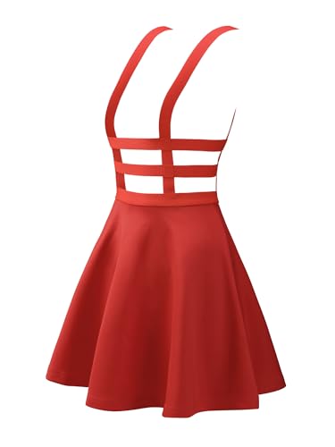 Allegra K Damen Hosenträger Rock Hoher Taille A-Linie Lässiger Latzrock Minirock Rot L von Allegra K