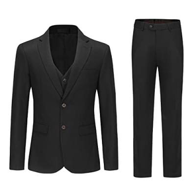 Allthemen Anzug Herren 3 Teilig Slim Fit Hochzeitanzug 2-Knopf Anzüge Business Sakko Weste Hose für Party Schwarz XXL von Allthemen