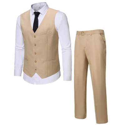 Allthemen Herren Anzugweste und Hose Set Anzug 2 Teilig Hochzeit Herrenanzug Business Khaki L von Allthemen