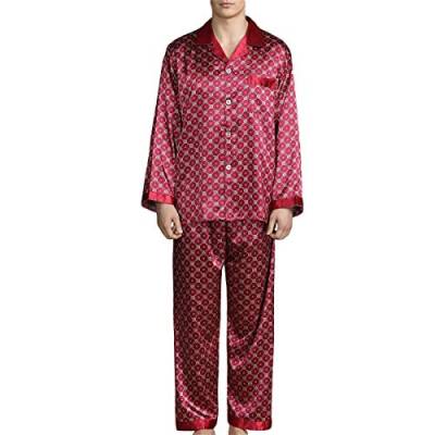 Allthemen Herren Satin Pyjama Schlafanzug Lang Hausanzug Nachtwäsche Langarm Shirt und Pyjamahose #89008 Rot1 XL von Allthemen