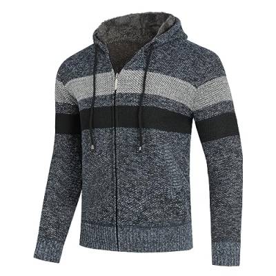 Allthemen Herren Strickjacke mit Kapuze Gefüttert Cardigan Männer Grobstrick Kapuzenjacke Winterjacke Übergangsjacke Warm #8809 Blaugrau L von Allthemen