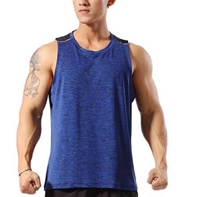 Allthemen Herren Tank Top Sport Sommer Tanktop Schnelltrocknendes Muskelshirt Achselshirts Ärmelloses Fitness Shirt #003 Blau L von Allthemen