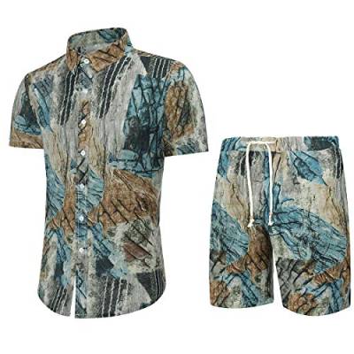 Herren Hawaiihemd Kurzarm Leinenhemd Strand Blumen Hemd Sommer Freizeithemd Casual Shirt Type 18(Suit) M von Allthemen