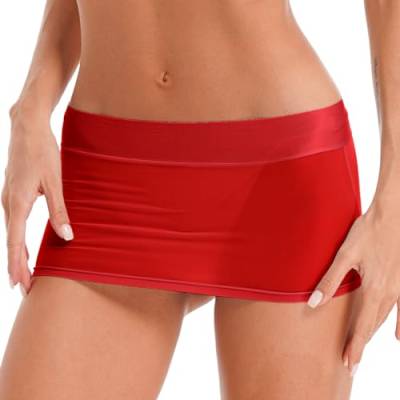 Alvivi Damen Minirock Bleistiftrock Transparent Stretch Mini Rock Bodycon Dessous Unterwäsche Nachtwäsche FA Rot Einheitsgröße von Alvivi