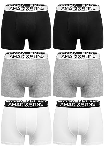 Amaci&Sons Herren Boxershorts Baumwolle 6er Spar-Pack Männer Unterhose Unterwäsche 6x9005 Mix (Hellgrau | Weiß | Schwarz) XXL von Amaci&Sons