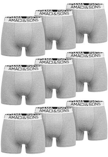 Amaci&Sons Herren Boxershorts Baumwolle 9er Spar-Pack Männer Unterhose Unterwäsche 9x9005 Hellgrau/Weiß XL von Amaci&Sons