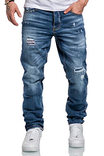 Amaci&Sons Herren Jeans Regular Straight Fit Denim Hose Destroyed 7984 Hellblau (Patches) W33/L34 von Amaci&Sons