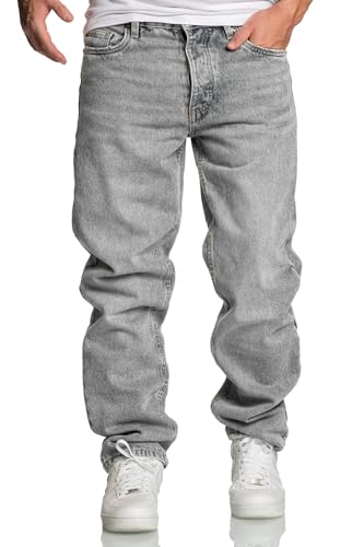 Amaci&Sons Herren Loose-Fit 90s Denim Jeans Hose Straight Baggy 7025 Grau W32/L34 von Amaci&Sons