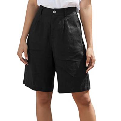 Amazhiyu Damen-Bermuda-Shorts aus reinem Leinen, hohe Taille, lässiger Sommer, Schwarz, XX-Large von Amazhiyu