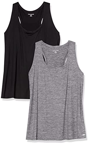 Amazon Essentials Damen Tech Stretch Racerback-Tanktop (Erhältlich In Übergröße), 2er-Pack, Kohlegrau Space-dye/Schwarz, M von Amazon Essentials