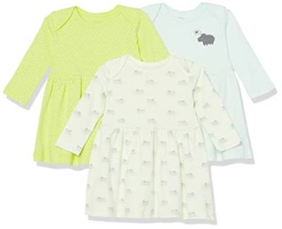 Amazon Essentials Baby Mädchen Langarm-Kleid, 3er-Pack, Creme/Hellblau/Zitronengelb Punkte/Nilpferd, 18 Monate von Amazon Essentials