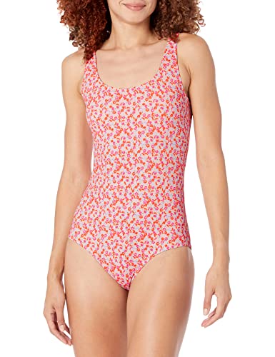 Amazon Essentials Damen Einteiliger, bedeckender Badeanzug (in Übergröße erhältlich), Blasser Pfirsich Mikrofloral, 5XL Große Größen von Amazon Essentials