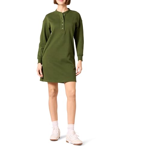 Amazon Essentials Damen Henley-Sweatshirtkleid aus Strick (erhältlich in Übergrößen), Dunkles Olivgrün, S von Amazon Essentials