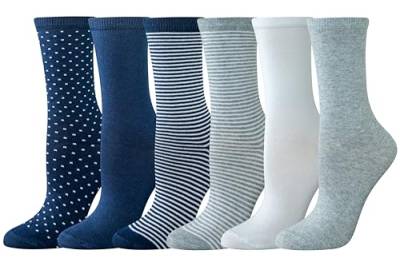 Amazon Essentials Damen Legere Crew Socken, 6 Paar, Einheitliche Farben/Mehrfarbig/Punkte/Streifen, 36-39.5 von Amazon Essentials