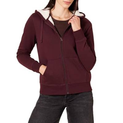 Amazon Essentials Damen Sherpa-gefütterte Fleece-Kapuzenjacke mit durchgehendem Reißverschluss (erhältlich in Übergröße), Burgunderrot, M von Amazon Essentials