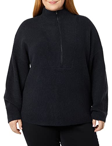 Amazon Essentials Damen Stretch-Pullover aus mittelgrobem Strick mit halblangem Reißverschluss und Polokragen (Früher Daily Ritual), Schwarz, M von Amazon Essentials