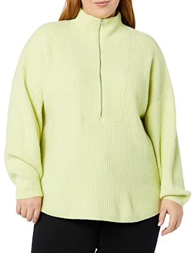 Amazon Essentials Damen Stretch-Pullover aus mittelgrobem Strick mit halblangem Reißverschluss und Polokragen (Früher Daily Ritual), Strahlendes Olivgrün, XL von Amazon Essentials