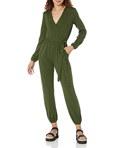 Amazon Essentials Damen Surplice-Overall aus Strick (in Übergröße erhältlich), Dunkles Olivgrün, 5XL Große Größen von Amazon Essentials