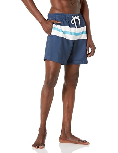 Amazon Essentials Herren Badehose, Schnell Trocknend, 18 cm, Marineblau Weiß Streifen, XS von Amazon Essentials