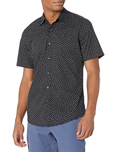 Amazon Essentials Herren Kurzärmeliges Druckhemd, Schmale Passform, Schwarz Floral, XL von Amazon Essentials