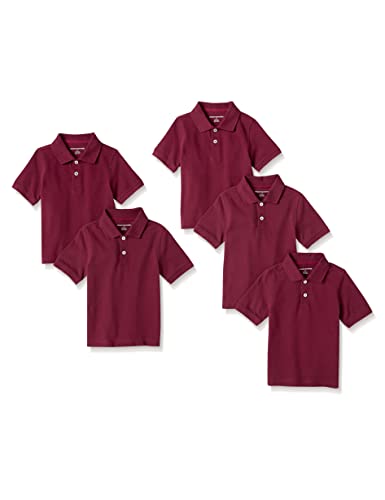 Amazon Essentials Jungen Kurzärmelige Piqué-Poloshirts, Uniform, 5er-Pack, Burgunderrot, 10 Jahre von Amazon Essentials