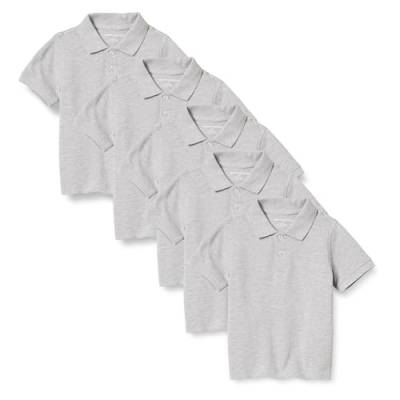 Amazon Essentials Jungen Kurzärmelige Piqué-Poloshirts, Uniform, 5er-Pack, Grau Meliert, 6-7 Jahre von Amazon Essentials