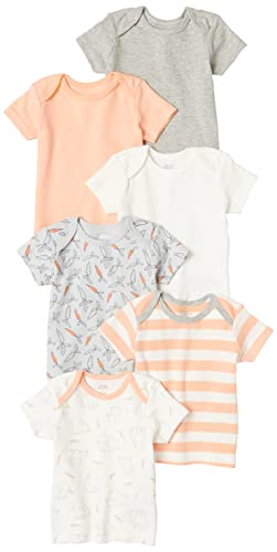Amazon Essentials Unisex Baby T-Shirt mit Überlappungen an der Schulter, 6er-Pack, Carrots/Kaninchen/Mehrfarbig/Streifen, Frühchen von Amazon Essentials