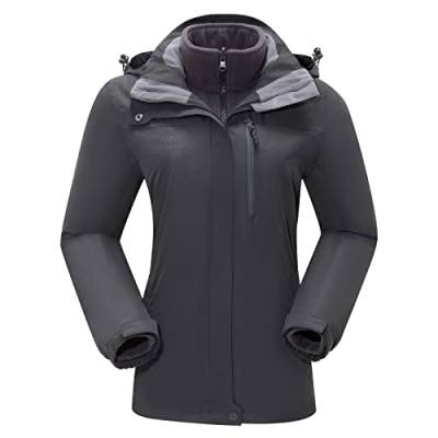 Damen Skijacke 3 in 1 Wanderjacke mit Fleece Wasserdicht Atmungsaktiv Funktionsjacke Winterjacke Winddichte Outdoorjacke mit Abnehmbare Kapuze für Winter Sport,Grau XL von Ambayz