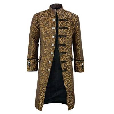 AmyGline Herren Jacke Frack Steampunk Gothic Gehrock Uniform Cosplay Kostüm Smoking Mantel Retro Viktorianischen Langer Uniformkleid Plus Size Männer Langarm (Gelb-B, 5XL) von AmyGline