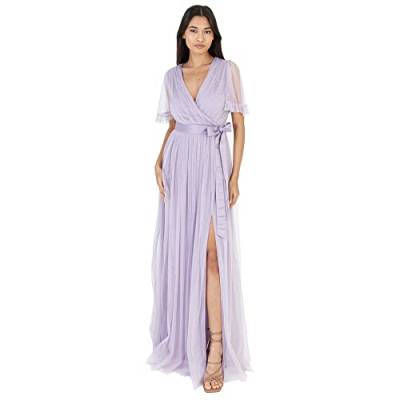 Anaya with Love Damen Ladies Maxi Dress Women V Neckline Short Sleeve Frilly Long Empire Waist for Wedding Guest Bridesmaid Maid of Honour Kleid, Dusty Lilac, 54 von Anaya with Love