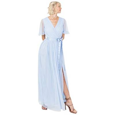 Anaya with Love Damen Ladies Maxi Dress Women V Neckline Short Sleeve Frilly Long Empire Waist for Wedding Guest Bridesmaid Maid of Honour Kleid, Light Blue, 44 von Anaya with Love