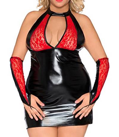 Andalea Damen Plus Size Chemise inkl. Handschuhe Z 5009 schwarz/rot 50/52 von Andalea