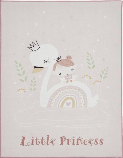 Andiamo Kinderteppich "Little Princess", rechteckig, Kurzflor, Motiv Prinzessin & Schwan, mit Schriftzug, Kinderzimmer von Andiamo