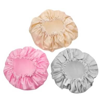 Angoily 3St Doppellagige Duschhaube aus Satin abschminken makeup remover Nagelsticker Buch Schlafmütze frauen Damen schlafhaube verdicken elastische Duschhaube Haar von Angoily