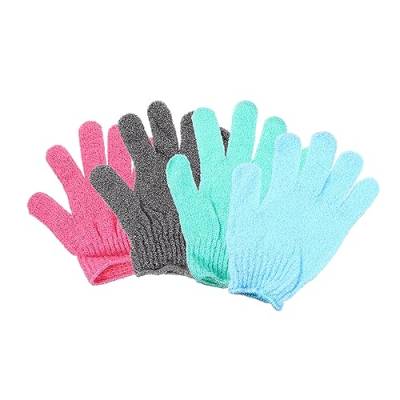 Angoily 4 Paar Handschuhe zum Schrubben von Schlamm hautfreundliche Handschuhe Massage Peeling-Handtuch Badehandschuhe zum Duschen Fäustling Badetuch Schlamm reiben Südkorea Nylon von Angoily