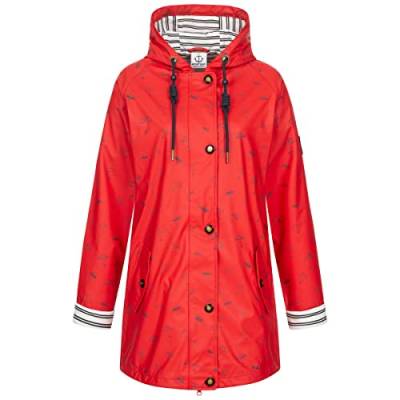 Ankerglut Damen Friesennerz Regenmantel Kapuze Gefüttert Wasserdicht Wetterfest Übergangsjacke #ankerglutbucht Regenjacke, red, 36 von Ankerglut