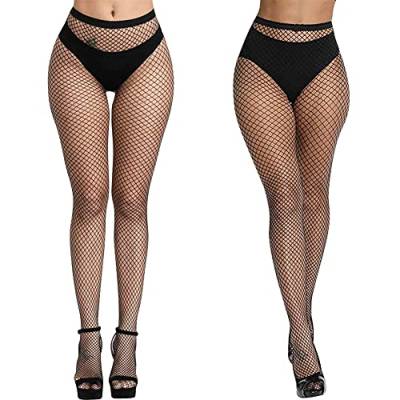 Aomig Netzstrumpfhose Schwarz, 2 PCS Fishnet Stockings glitzer, Elastisch Hohe Taille Strumpfhosen Netzstrümpfe, Fischernetz Strümpfe für Damen (mitte kleines netz) von Aomig