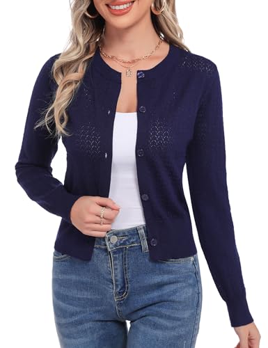 Aottori Bolero Damen Festlich Kurz Cardigan Strickjacke Leichte Bolerojacke Sommerjacke Schulterjacke Shrug Top Jäckchen für Kleid Hochzeit Marine M von Aottori