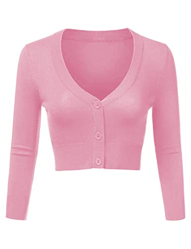 Aottori Bolero Damen Festlich Kurz Strickjacke Elegant Langarm Open Front Cropped Cardigan Schulterjacke Bolerojacke Strick Jäckchen für Mädchen Kleider Rosa XL von Aottori