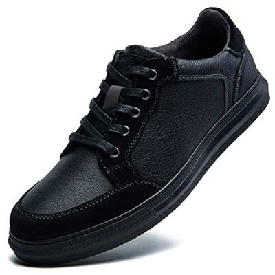 ArcBrothers Herren Kleid Casual Sneakers Business Casual Schuhe Oxford Schuhe für Männer Herren Braun Kleid Schuhe Echtes Leder Bequeme Herren Casual Oxford Schuh für Bussines Hochzeit, Schwarz, 47 EU von ArcBrothers